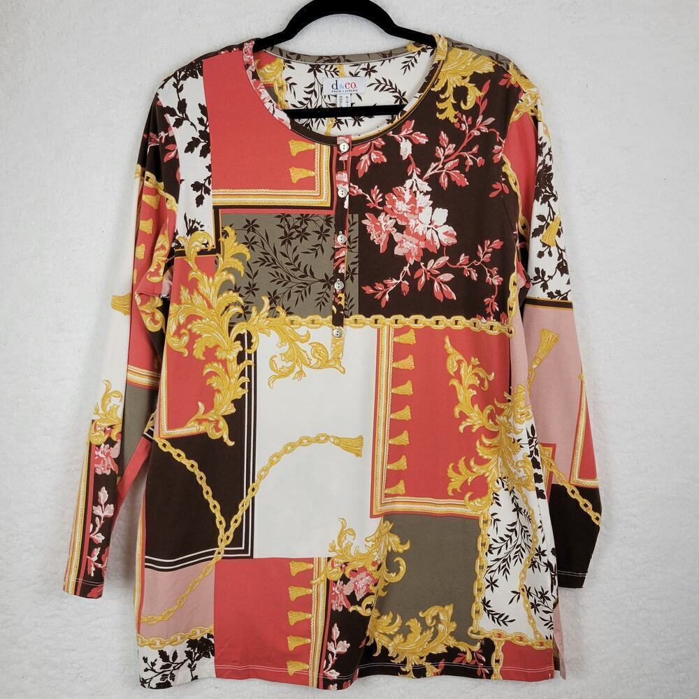 D & Co Floral‎ Tunic Top Womens M Quilt 90s Patchwork Art To Wear